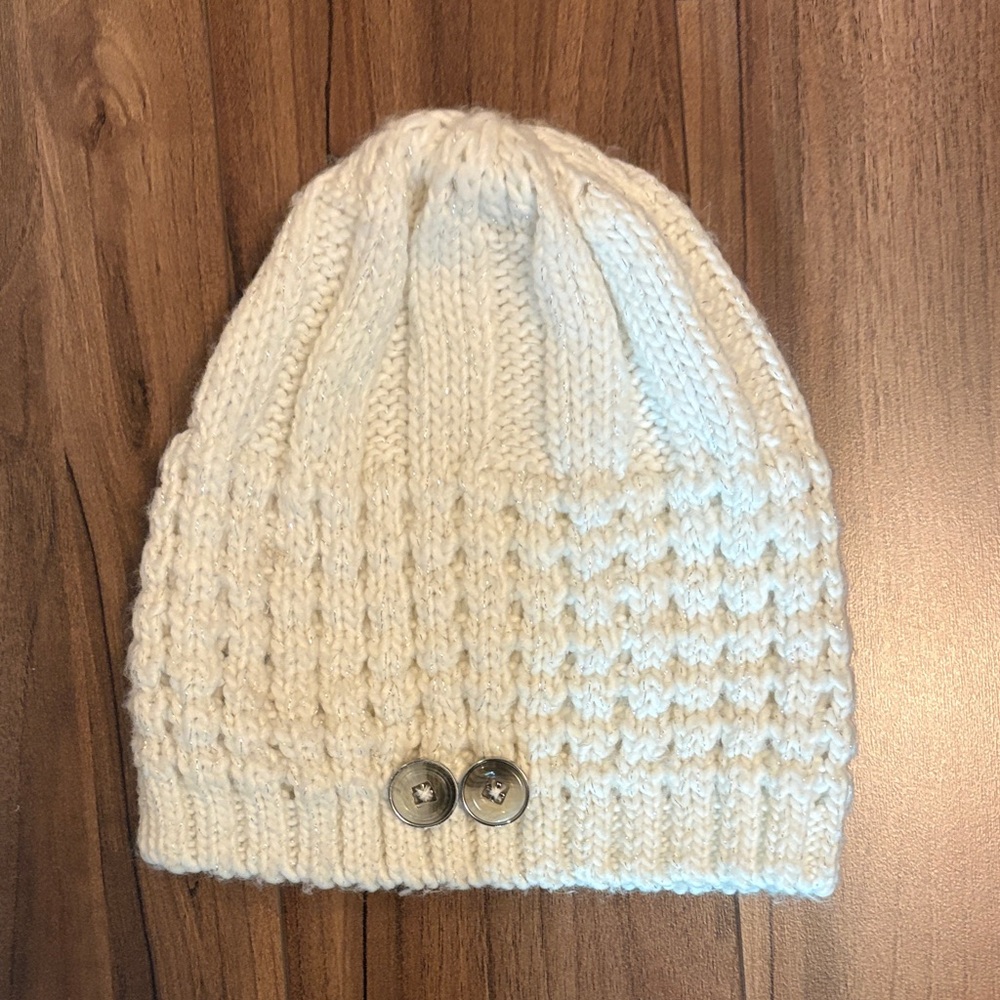 RW&CO. Cream Knit Beanie with Button Accents